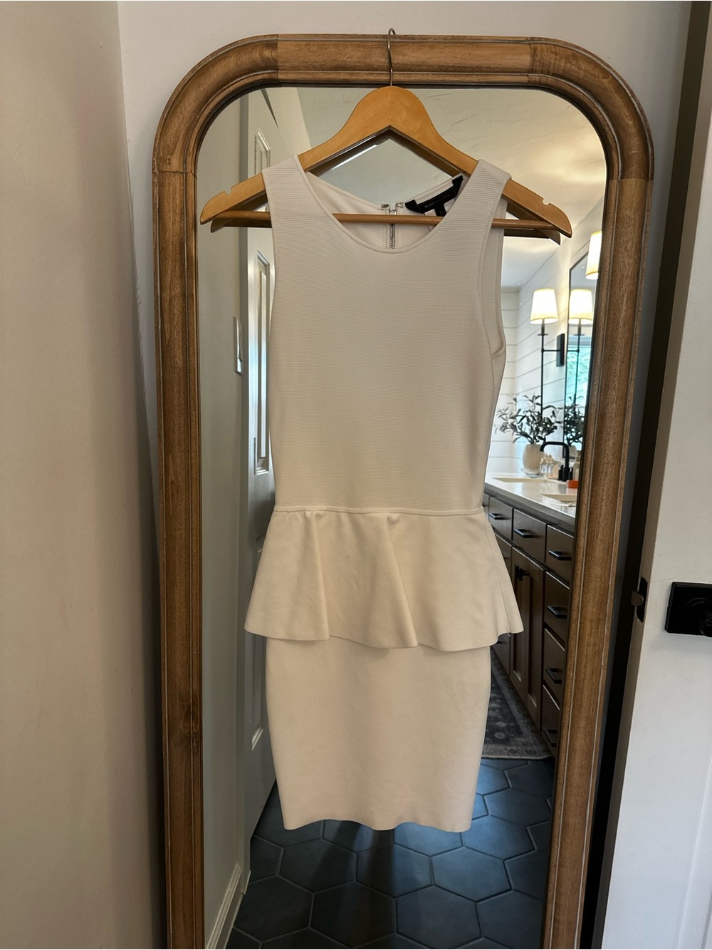 BCBGMaxAzria Cream Sleeveless Peplum Sheath Dress